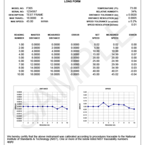 CERT-DS Certificate of Calibration - Distance & Speed