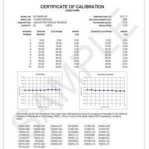 CERT-SI Combined Certificate of Calibration with Data, Indicator + Sensor